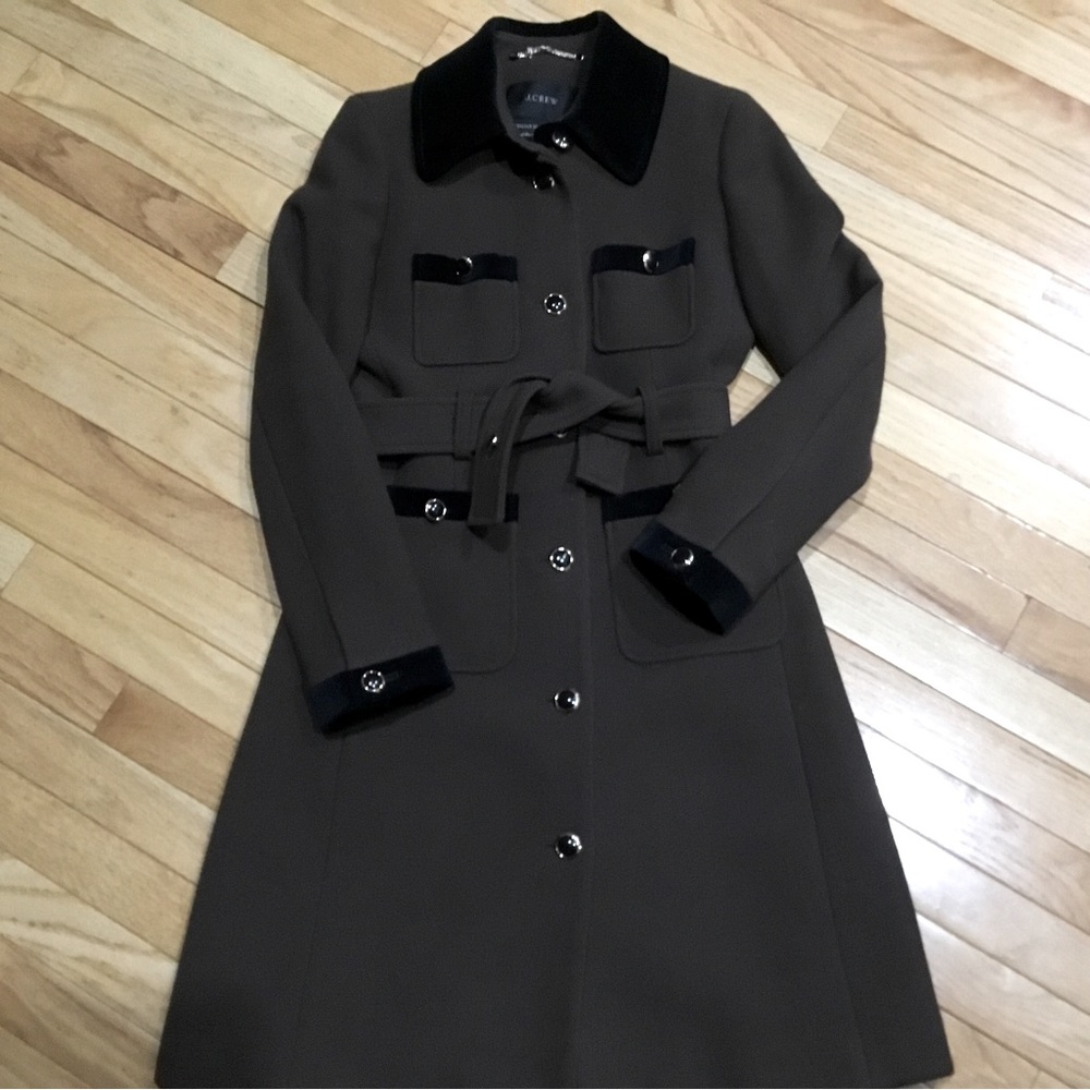 J. Crew Brown Trench Coat with Black Accents